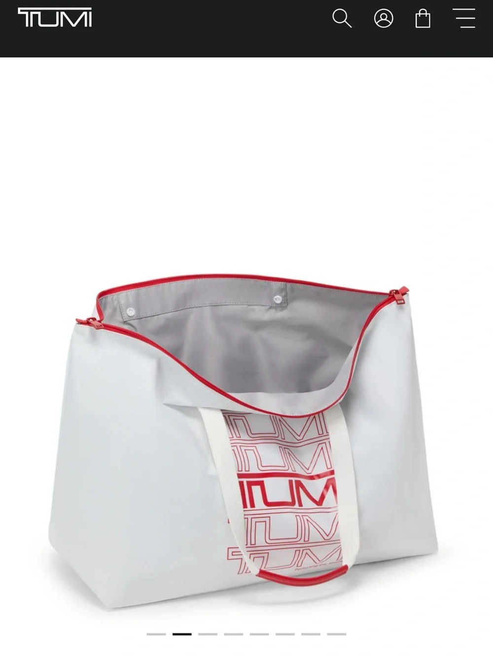 Tumi White Tote with Red Logo and Trim - Picture 2 of 5